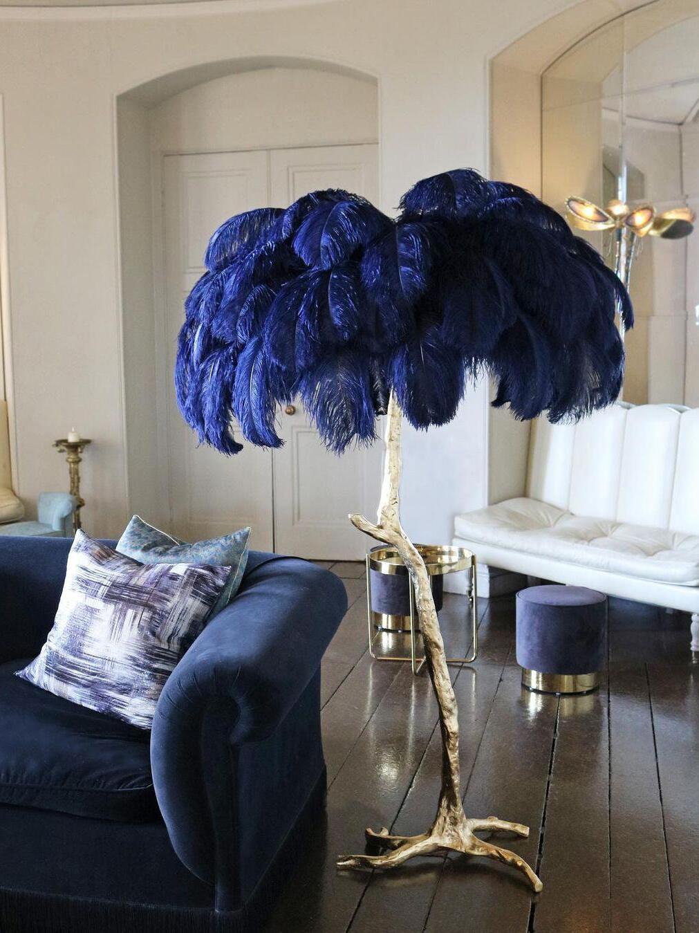 Art Deco Brass Ostrich Feather Floor Lamp - Cueteks