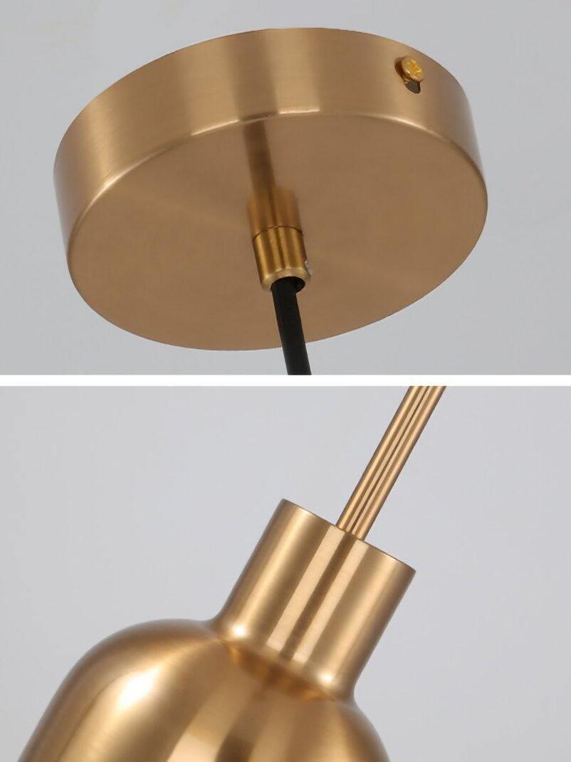 Niku two-panel detail collage with round canopy and black cord entry above, metal neck and housing below