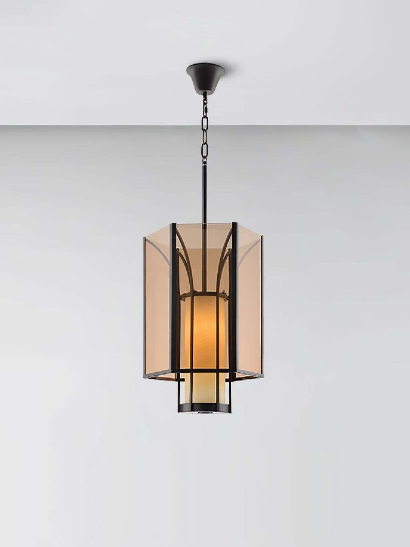 Small Remy lantern pendant with ceiling chain and canopy