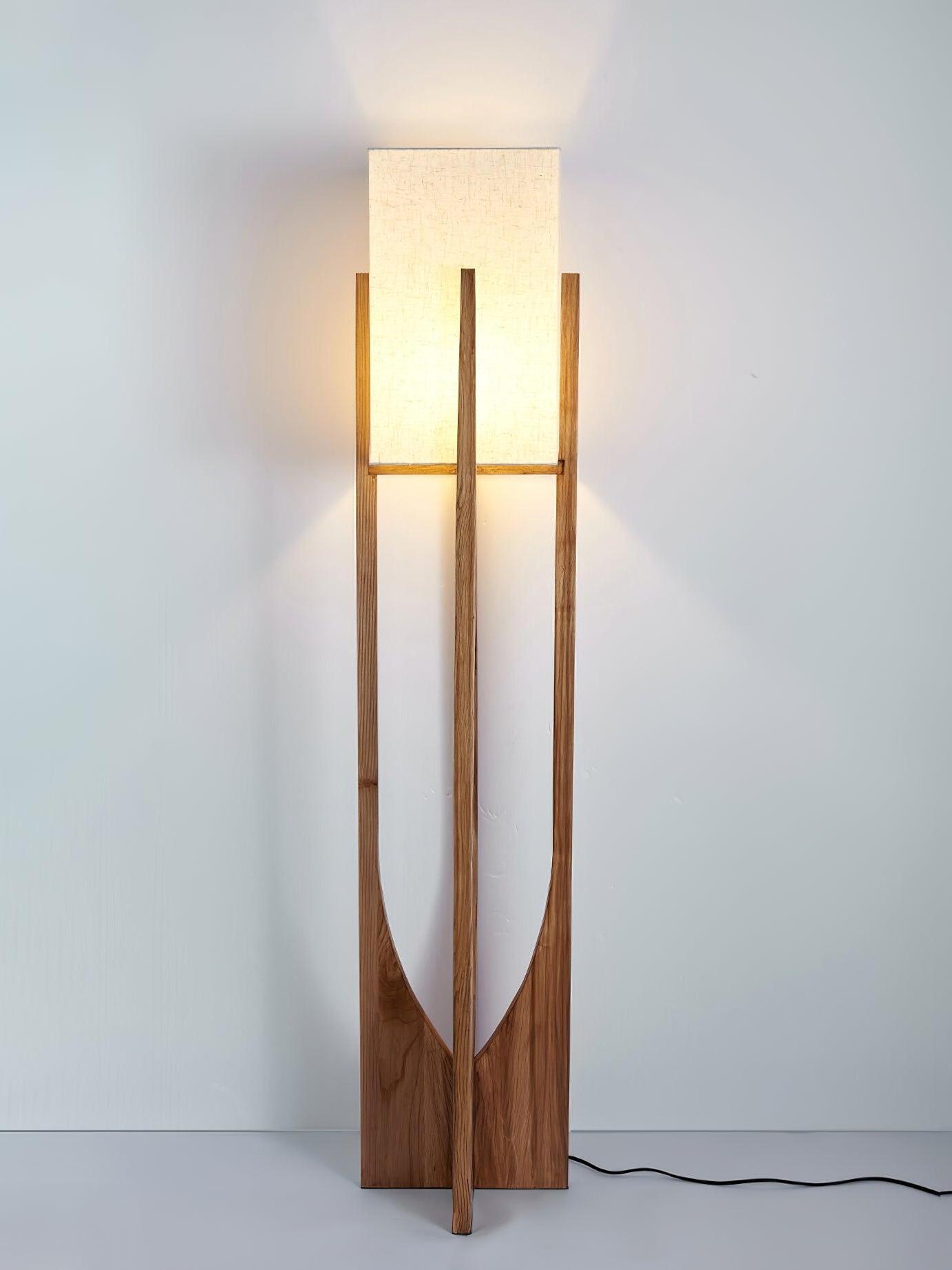 Illuminated tall wood frame lamp and cord