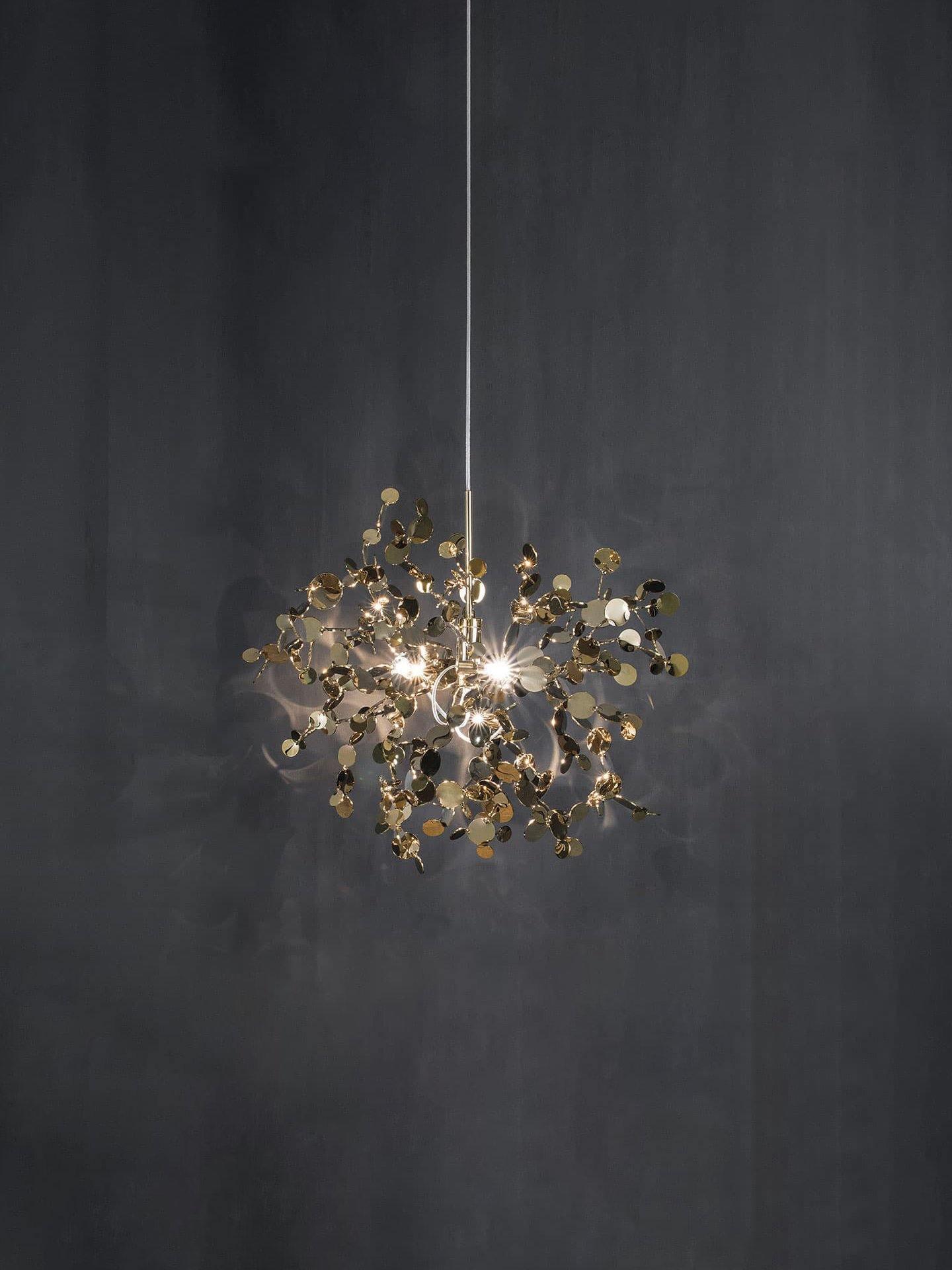 Small gold-toned disc cluster against a dark backdrop
