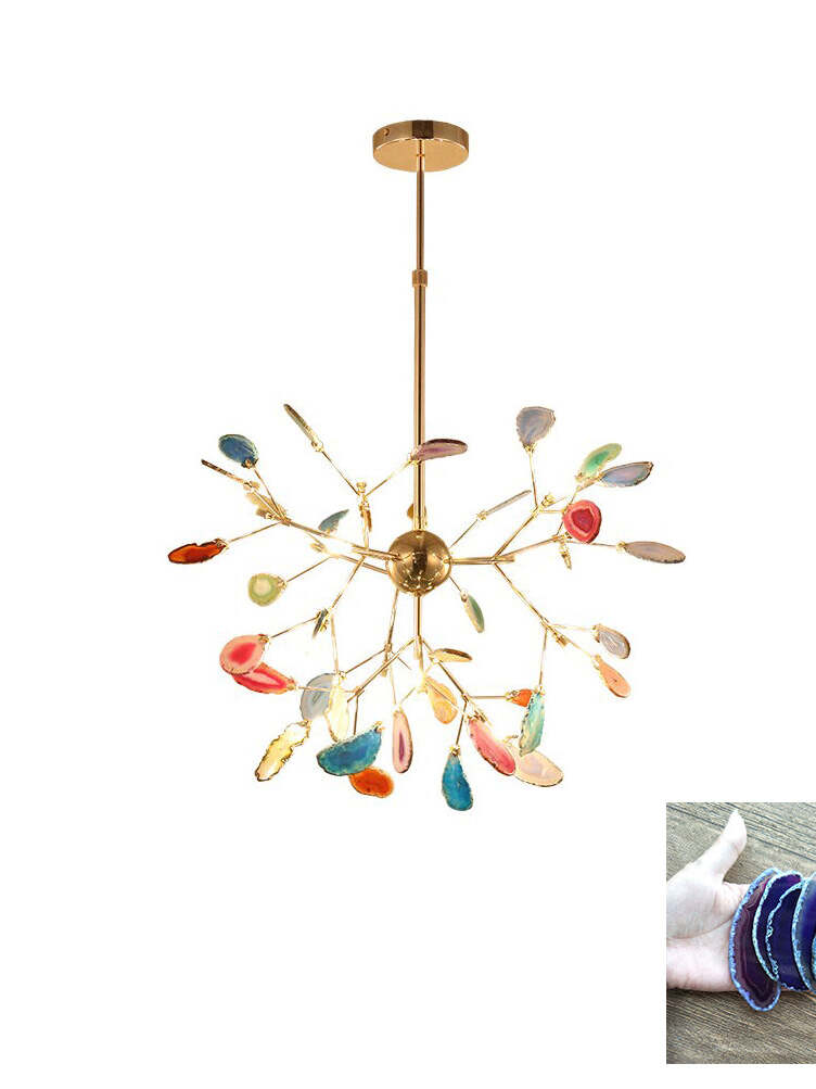 Radial reference chandelier with dark blue stone inset