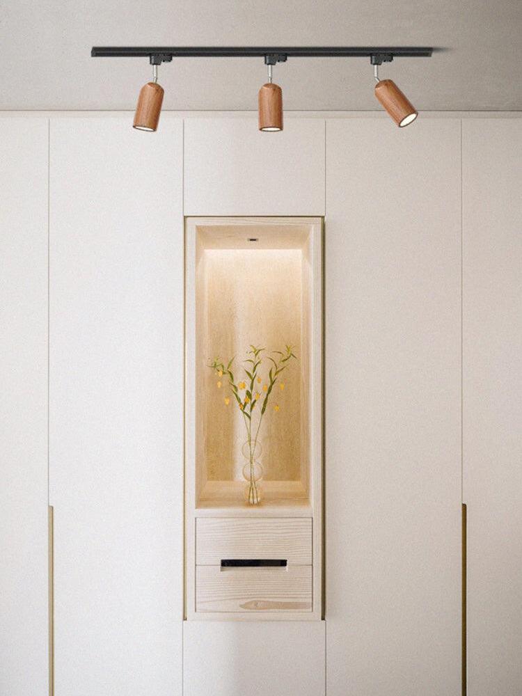 Wood spot bar above wall alcove