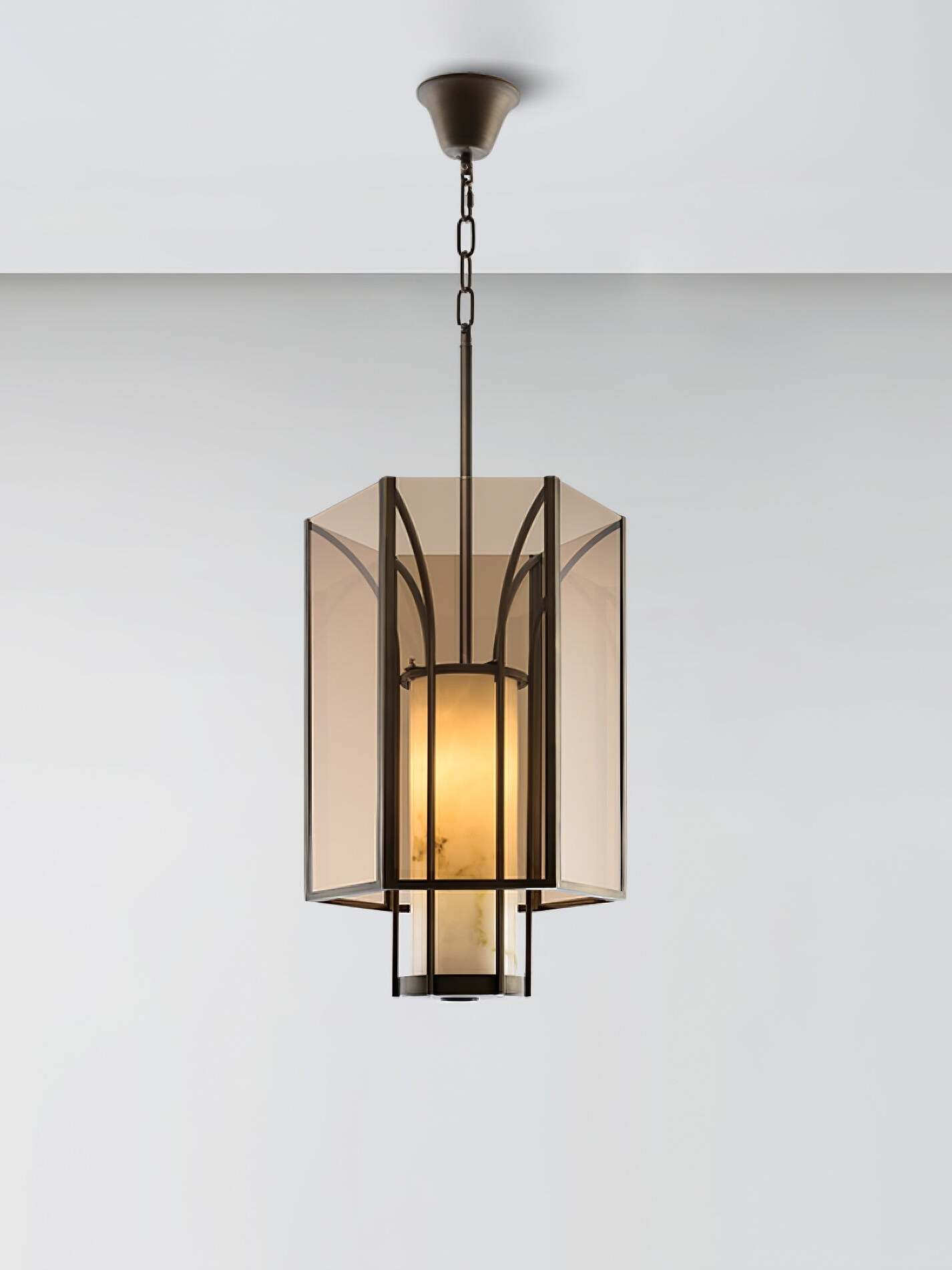 Large Remy lantern pendant with ceiling chain and canopy