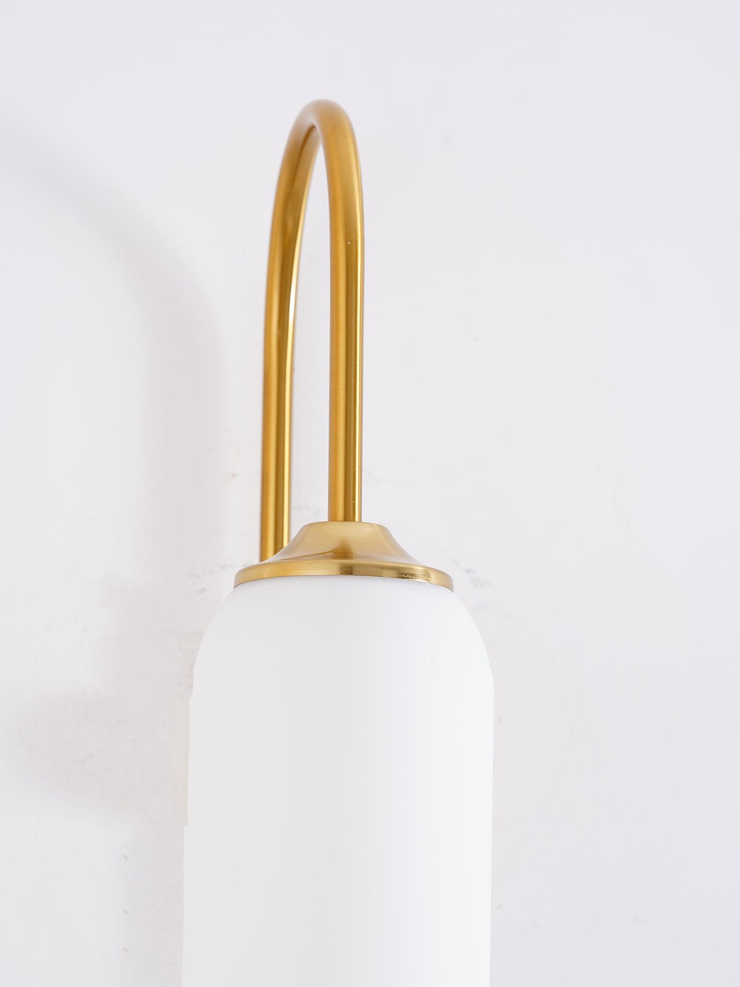 Arched stem above the top of a white glass shade