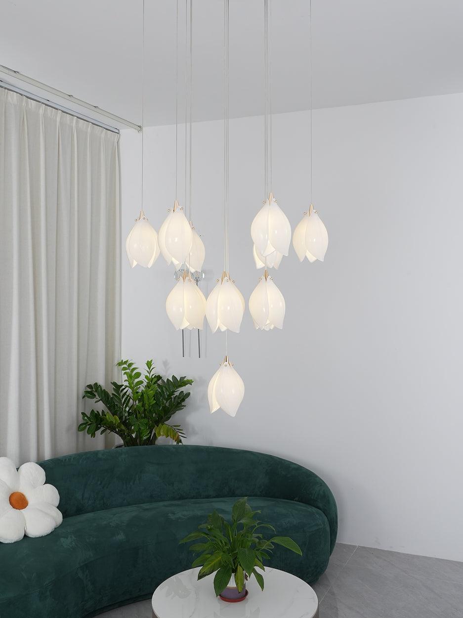Small floral cluster above a green sofa