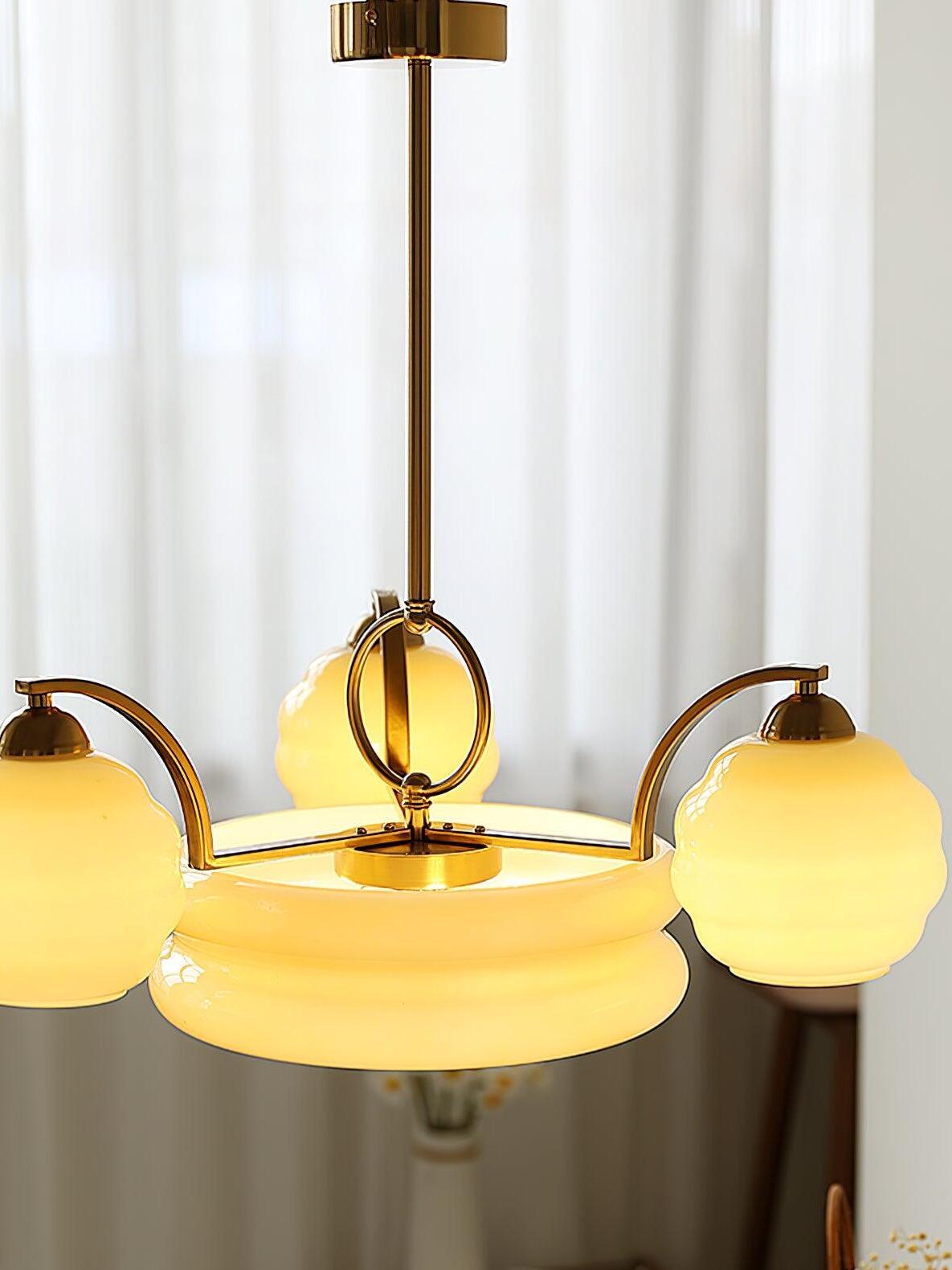 Close view of curved arms and illuminated central glass