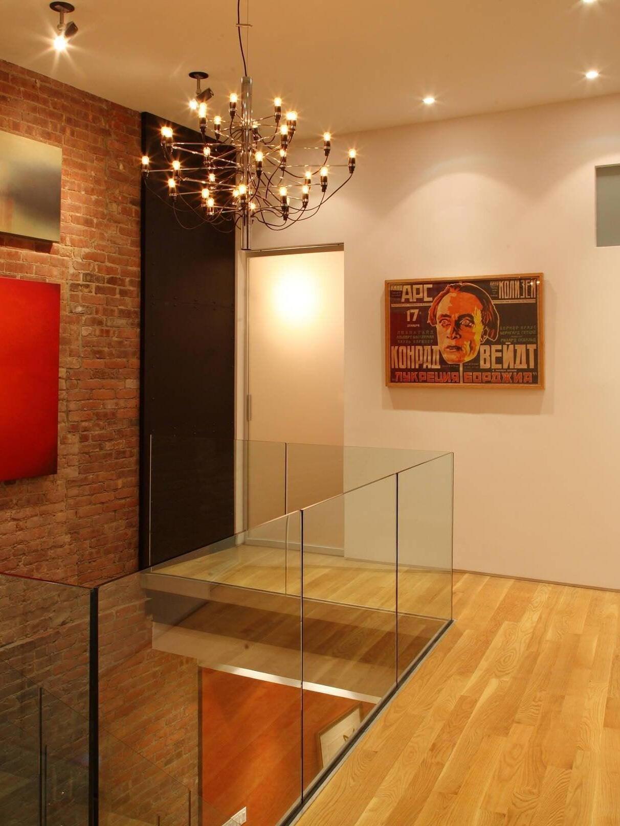 Chandelier above a stair landing