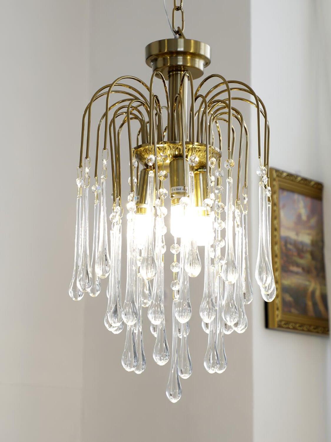 30 cm Clear chandelier with transparent drops beneath a gold-coloured frame