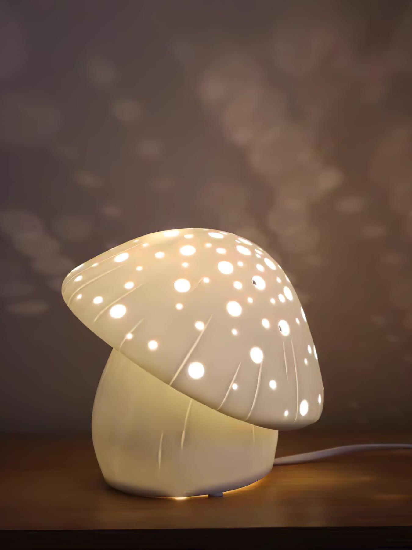 Warm-looking Fungo lamp and scattered light spots against a dark background