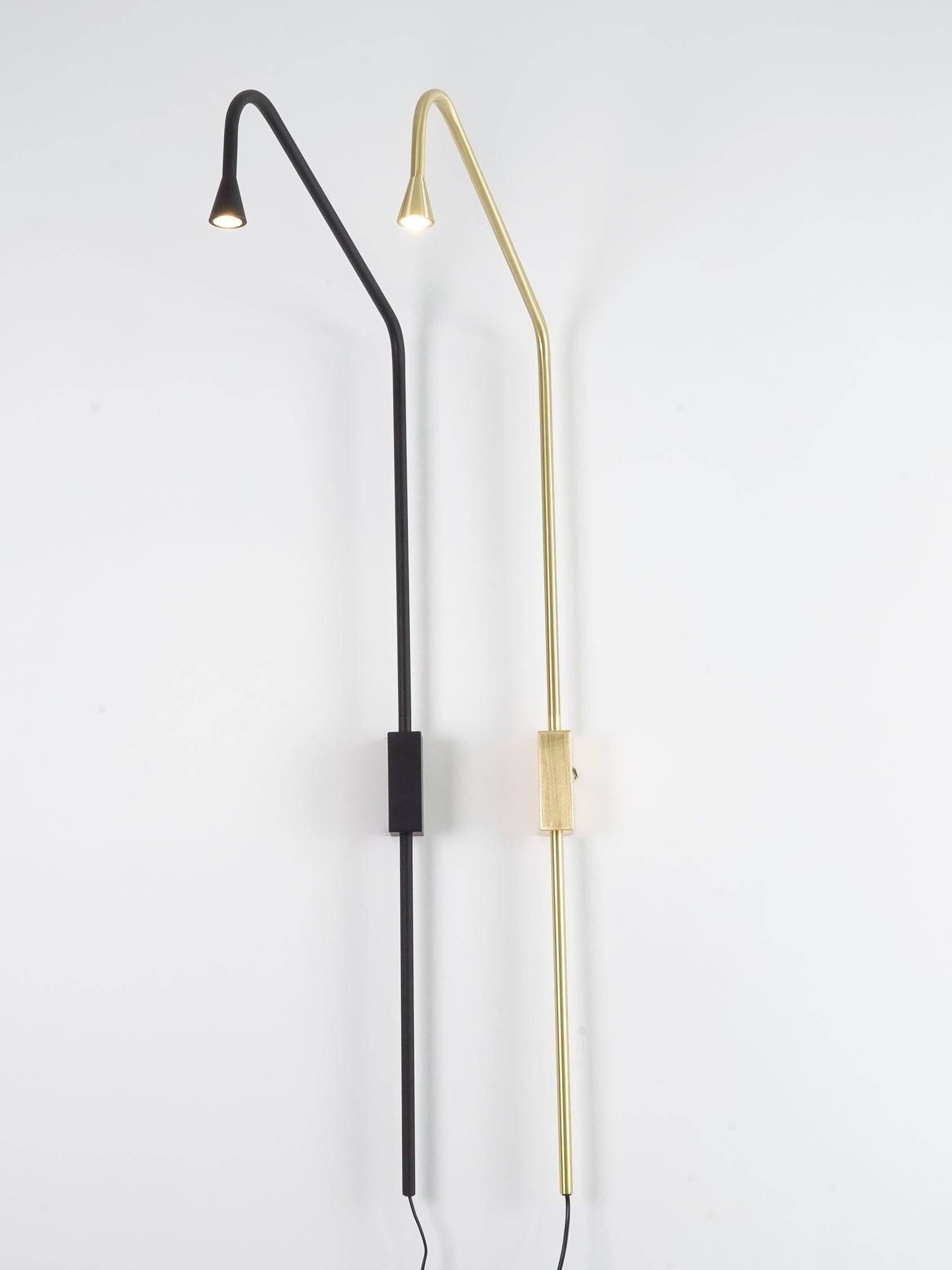 Two slender wall lights on a pale background