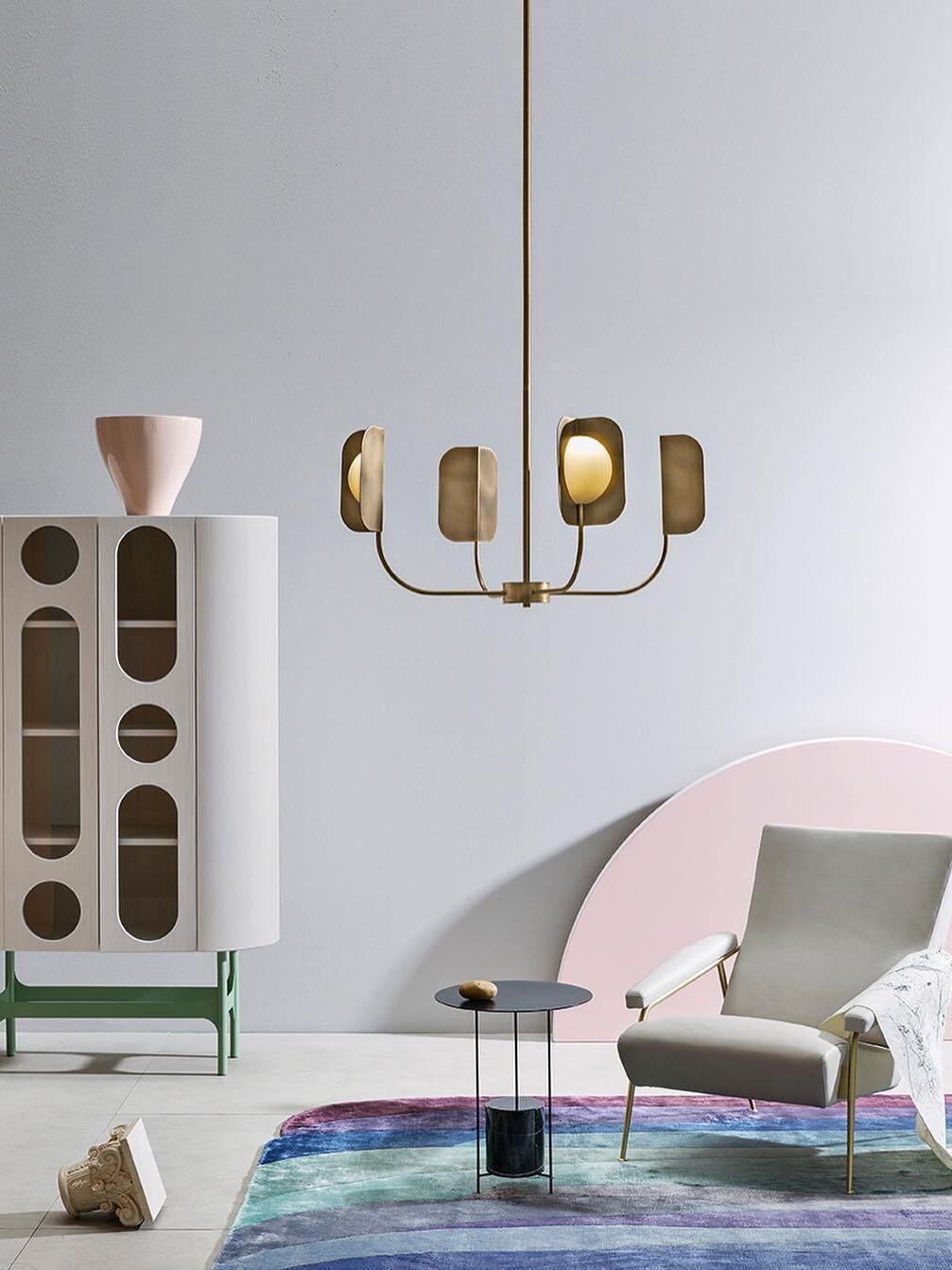 Small LEAF chandelier in a pastel seating area