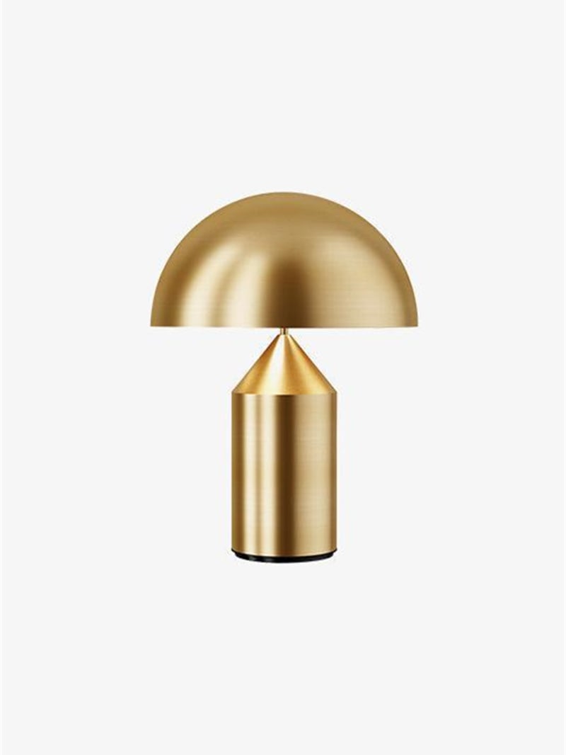 Gold-tone Atollo mushroom lamp shown alone on a pale background