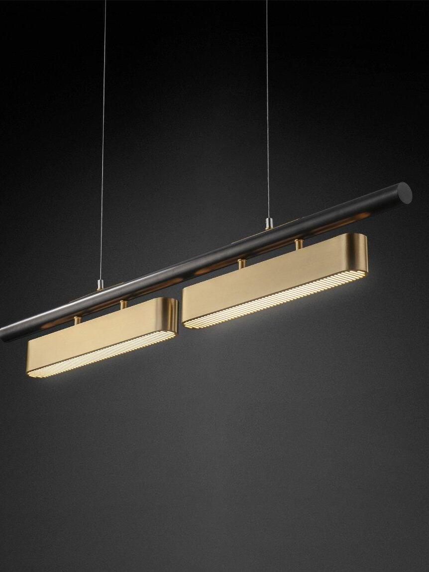 Oblique isolated Colt two-module pendant on black, with illuminated slotted undersides