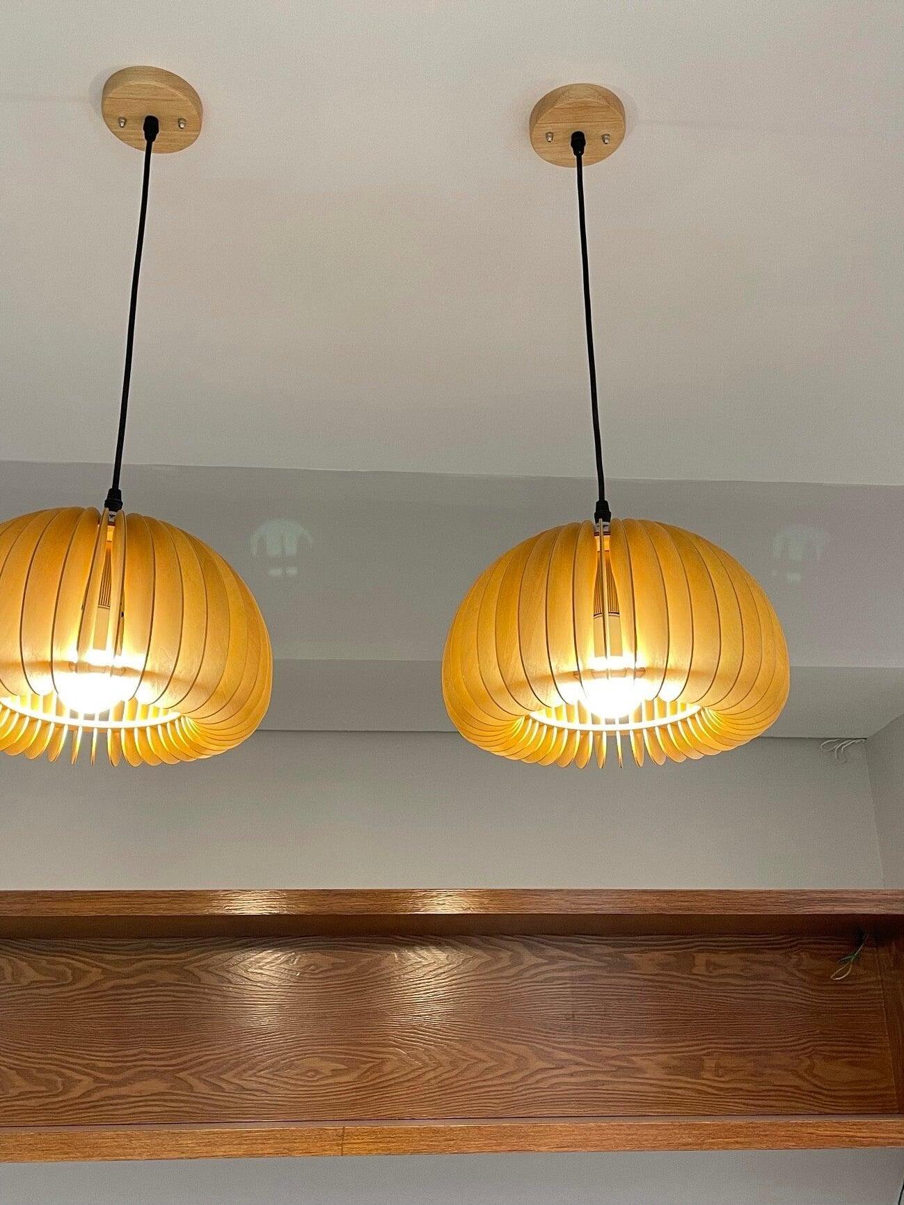Rustic Wooden Pumpkin LED Pendant Lamp - Cueteks