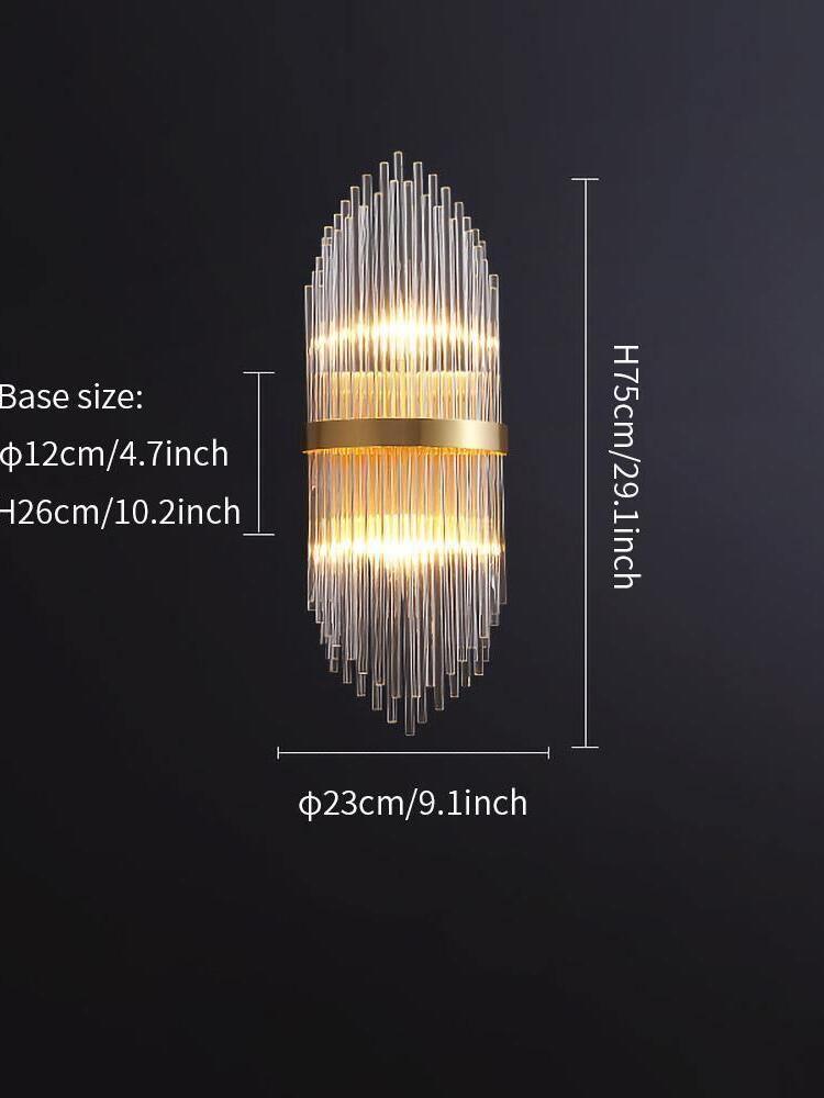 Dimension image of larger Ø23 × H75 cm crystal rod fixture