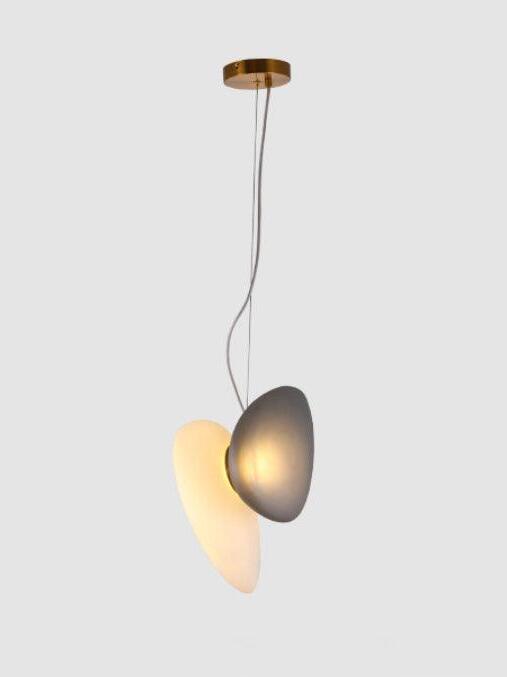 Model 24 white and smoky-grey pebble pendant on pale background