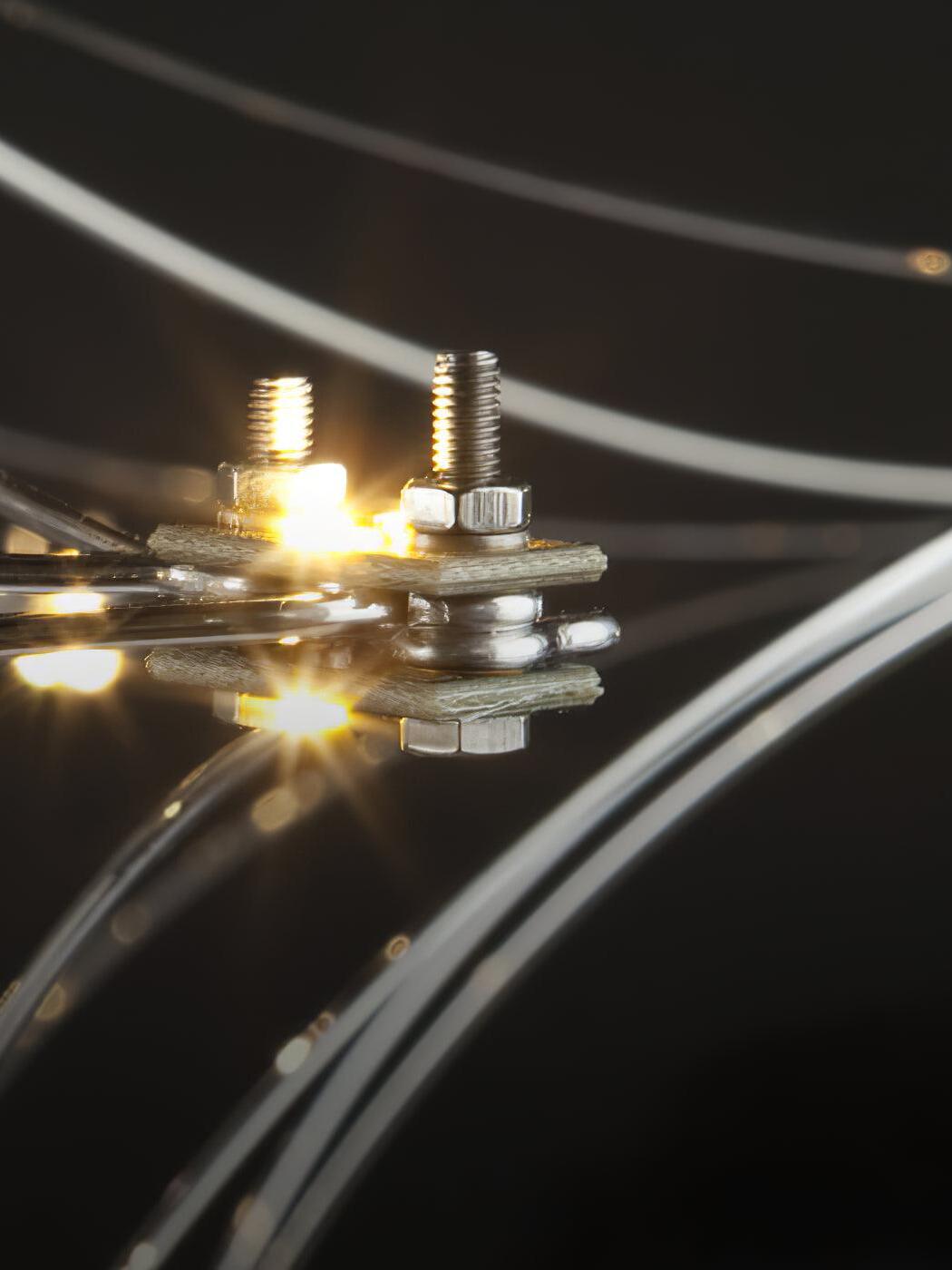 LED junction and metal fasteners close-up