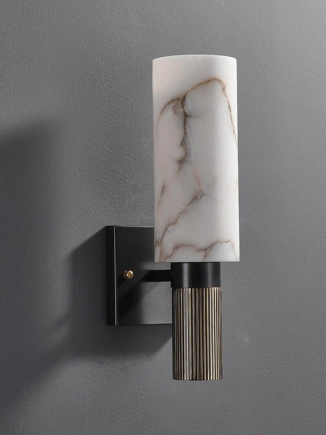 Unlit veined marble shade with black wall bracket