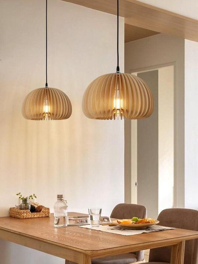 Rustic Wooden Pumpkin LED Pendant Lamp - Cueteks