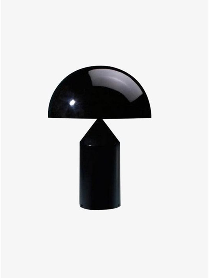 Glossy black mushroom table lamp shown alone on a white background