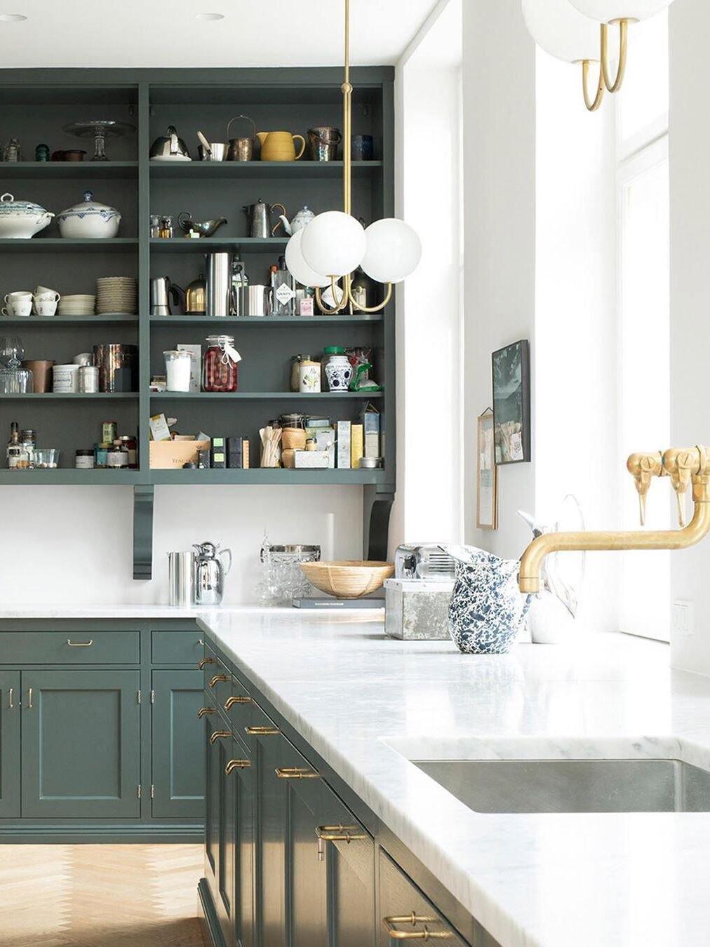 Globe pendant above a kitchen counter