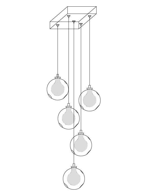 Line drawing of five globes below rectangular canopy