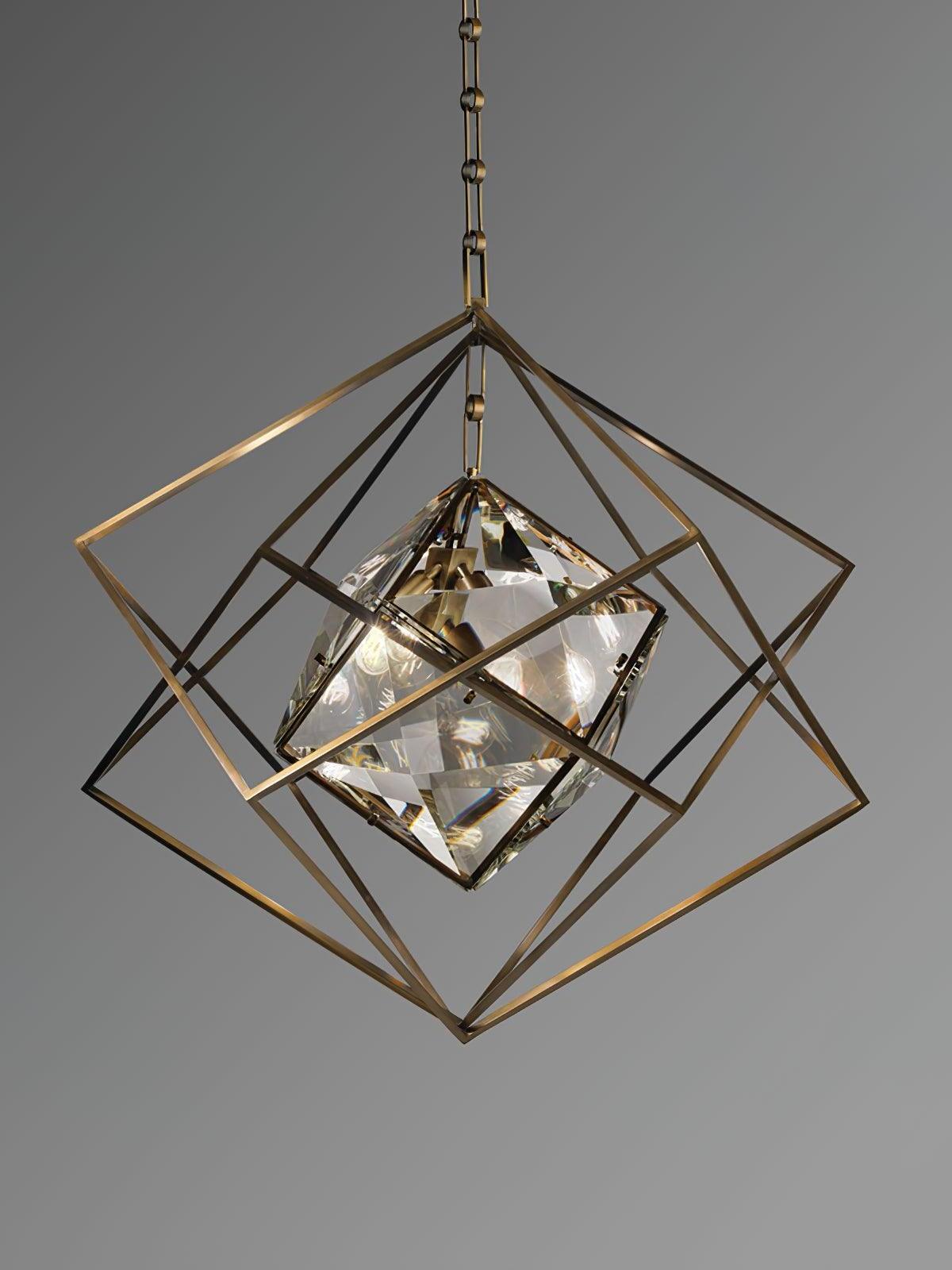 Closer view of the overlapping geometric frames and faceted centre of an Epic pendant