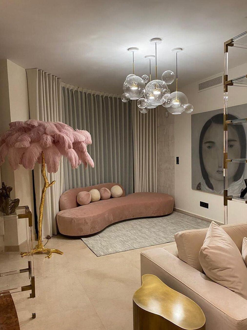 Art Deco Brass Ostrich Feather Floor Lamp - Cueteks