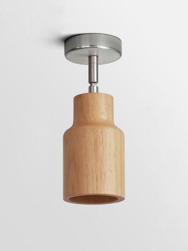 Single pale straight wooden ceiling spot on round canopy