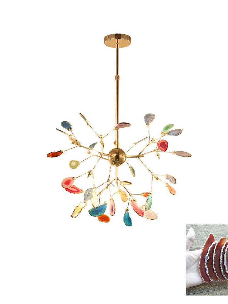 Radial reference chandelier with warm stone-colour inset