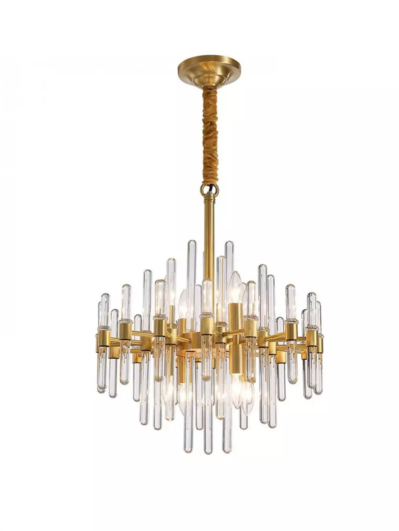 Vintage Antique Brass Stripe Crystal Chandelier - Cueteks