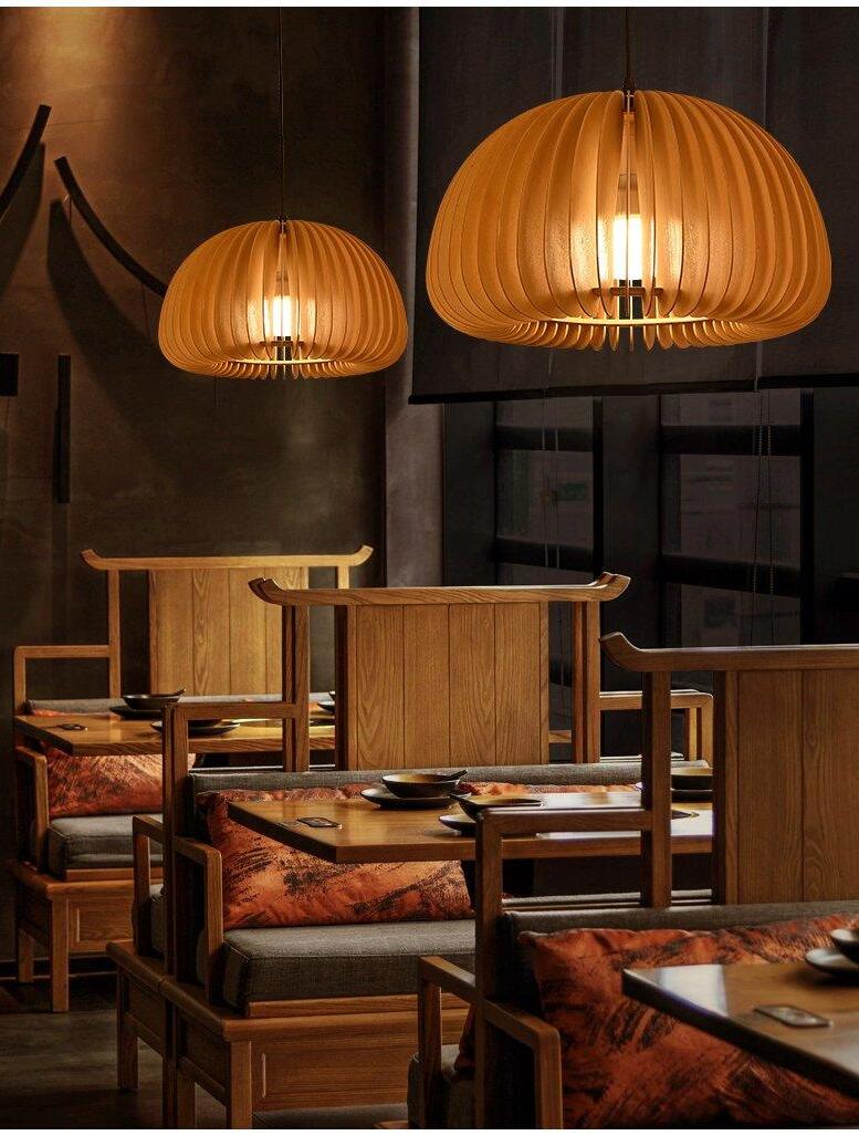 Rustic Wooden Pumpkin LED Pendant Lamp - Cueteks