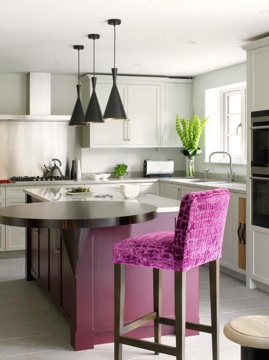 Black cone pendant cluster above a kitchen island