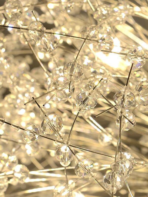 Close view of faceted beads threaded on metal branches