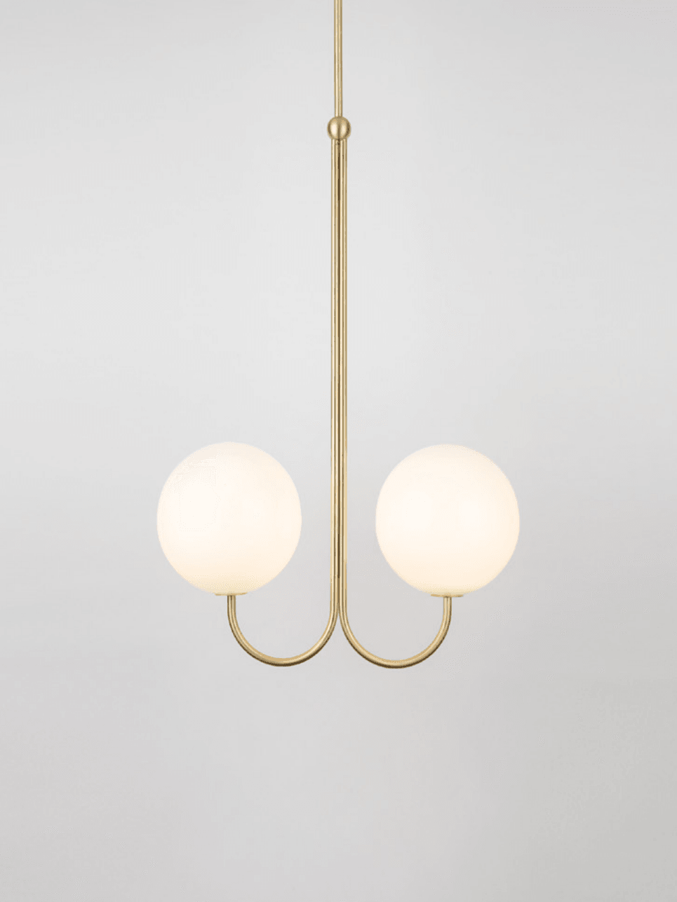 Two opal globes above a U-shaped polished brass frame