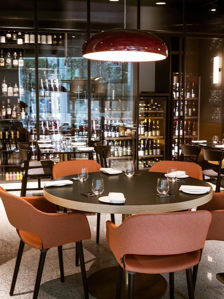 Dark red dome in a restaurant scene