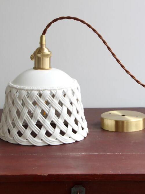 Stylish Ceramic Openwork Woven Pendant Lamp - Cueteks