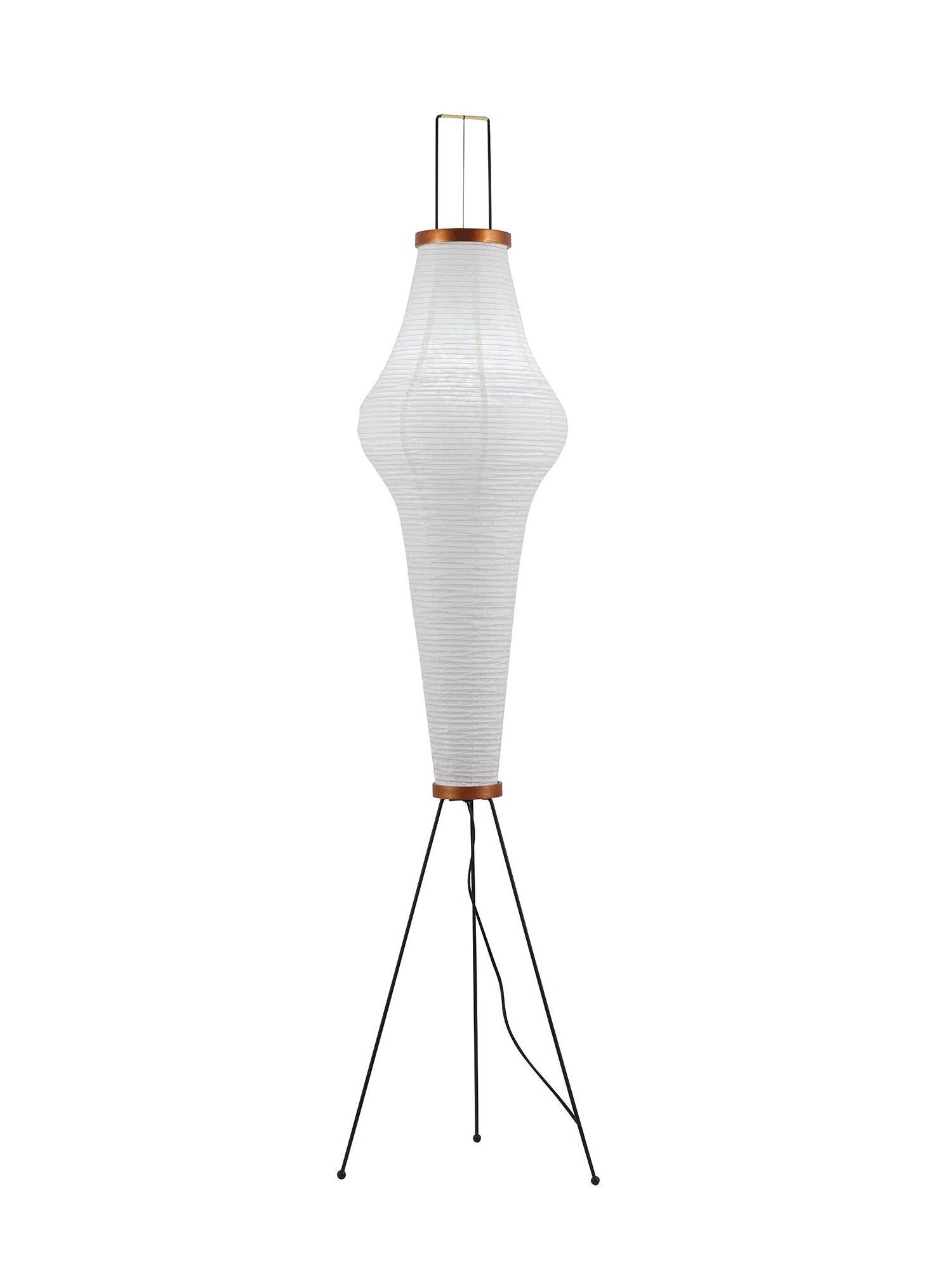 Unlit tall tapered white paper floor lamp