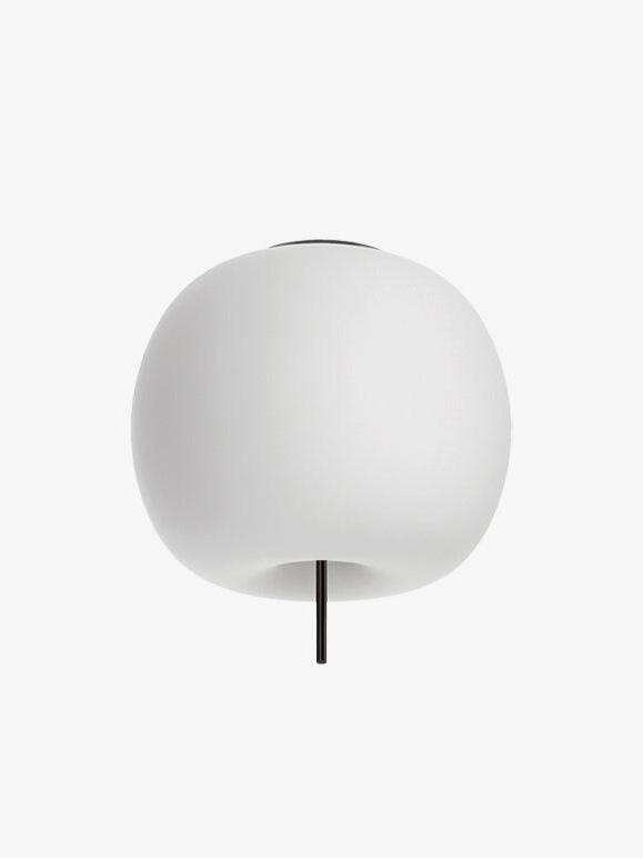 Isolated white apple-shaped shade with a recessed underside and short black stem