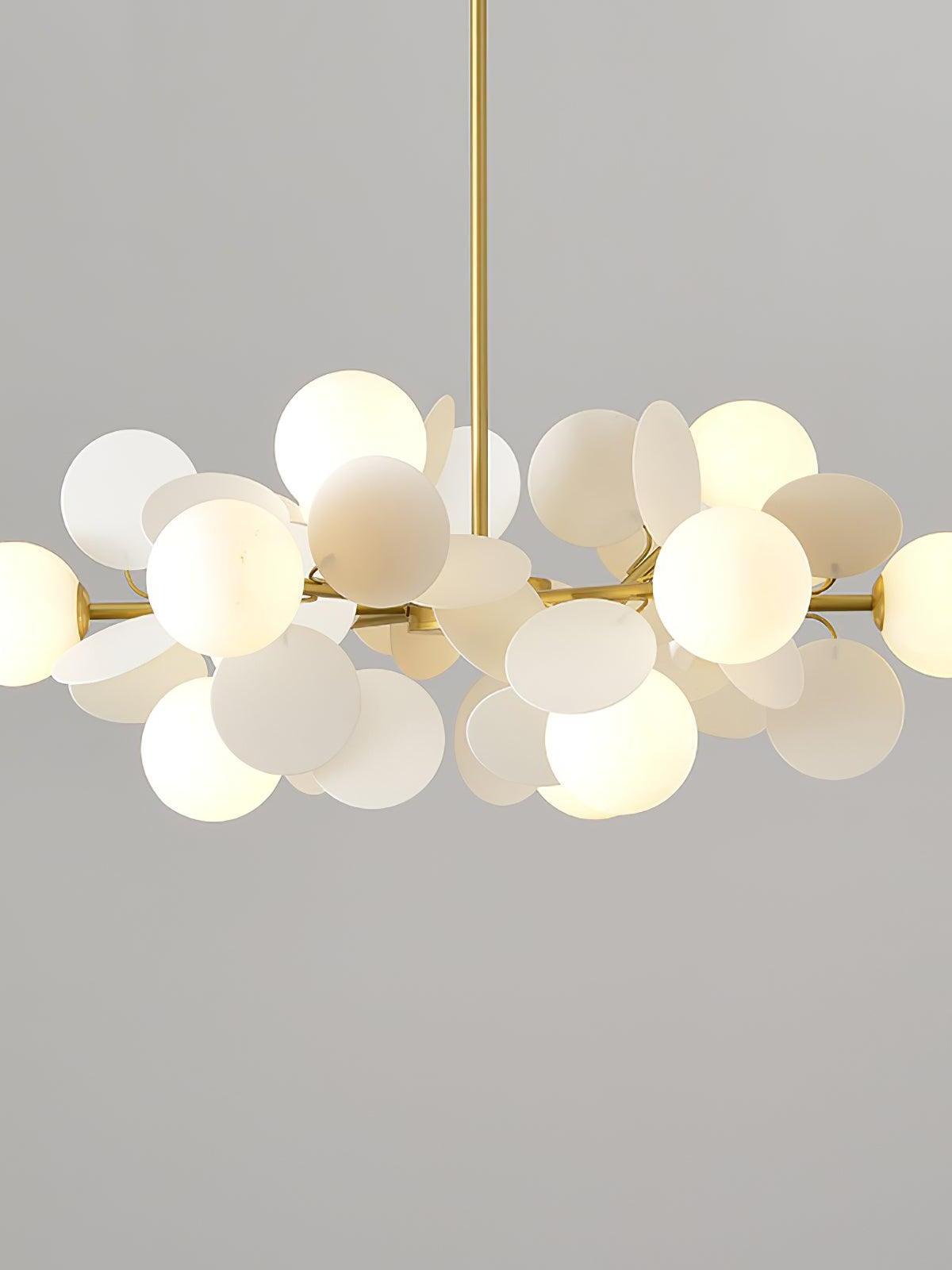 Close view of White globes among pale discs