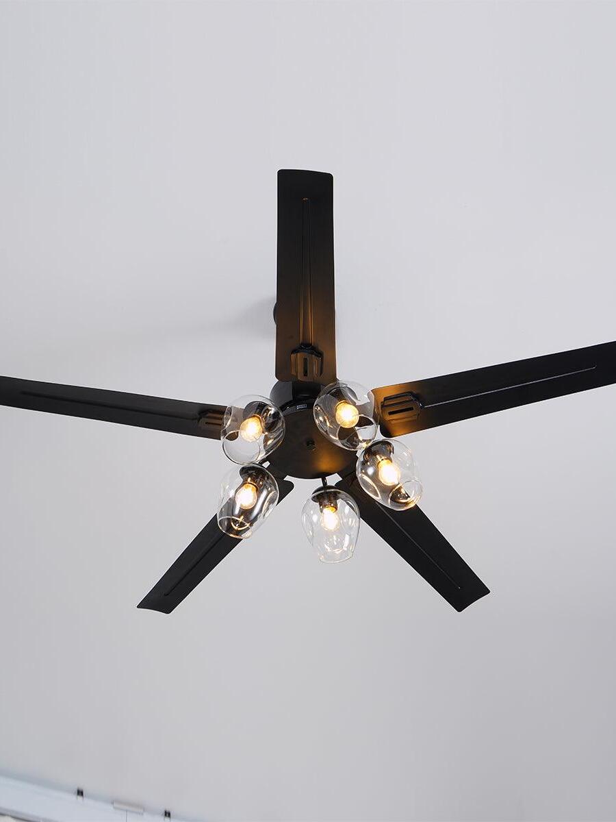 Underside view of Black blades and glass shades