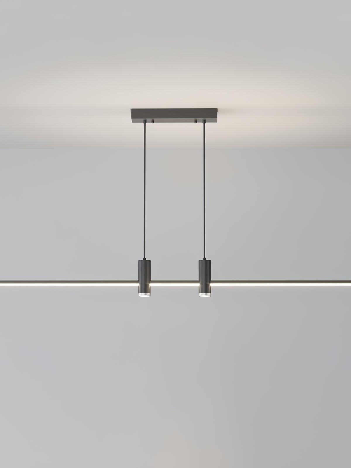 Black Link pendant with one horizontal light bar and two suspended cylindrical heads