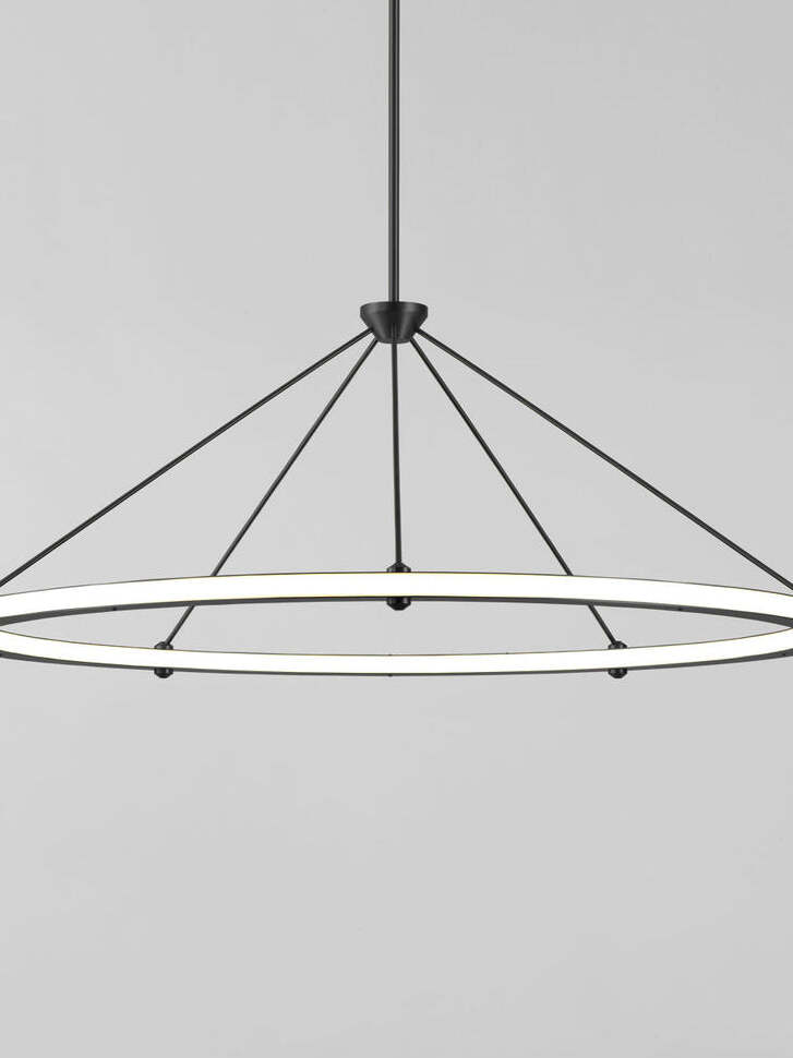 Black single LED ring pendant with white illuminated underside