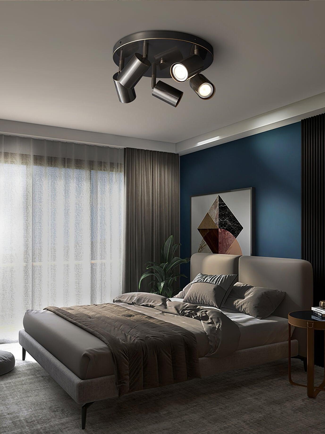 Black Hugo ceiling spotlight in bedroom scene