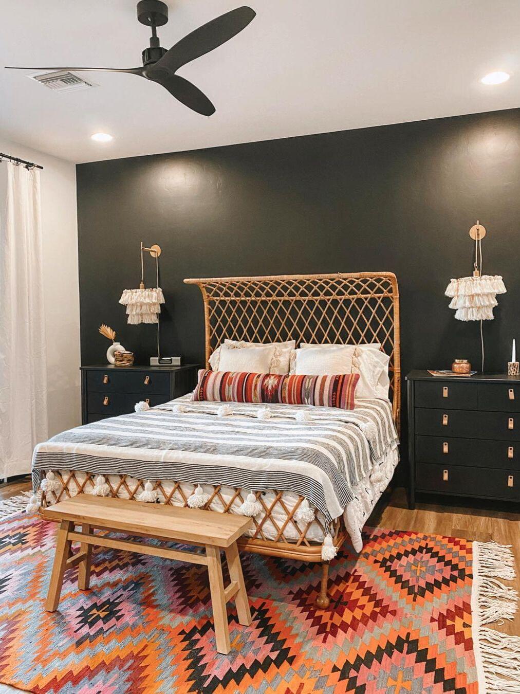 Pair of white tassel lights in a bedroom