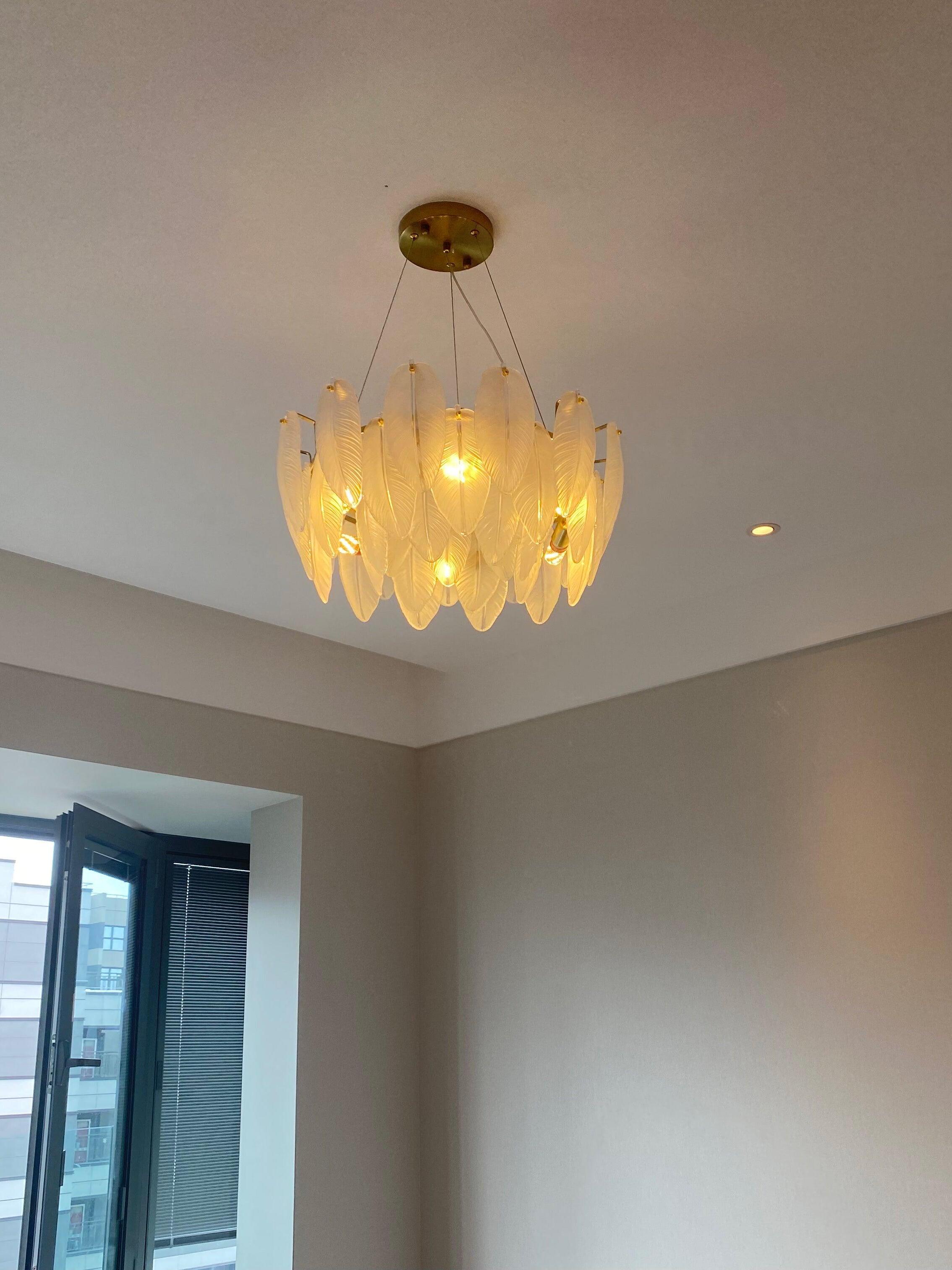 Glass Feather Chandelier - Cueteks