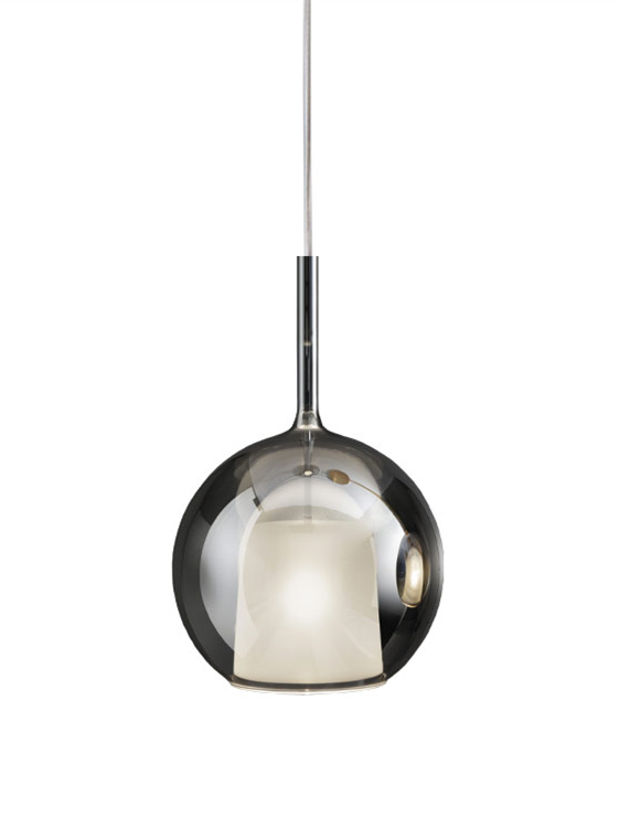 Glo Silver finish option showing a reflective outer globe and white tapered inner shade