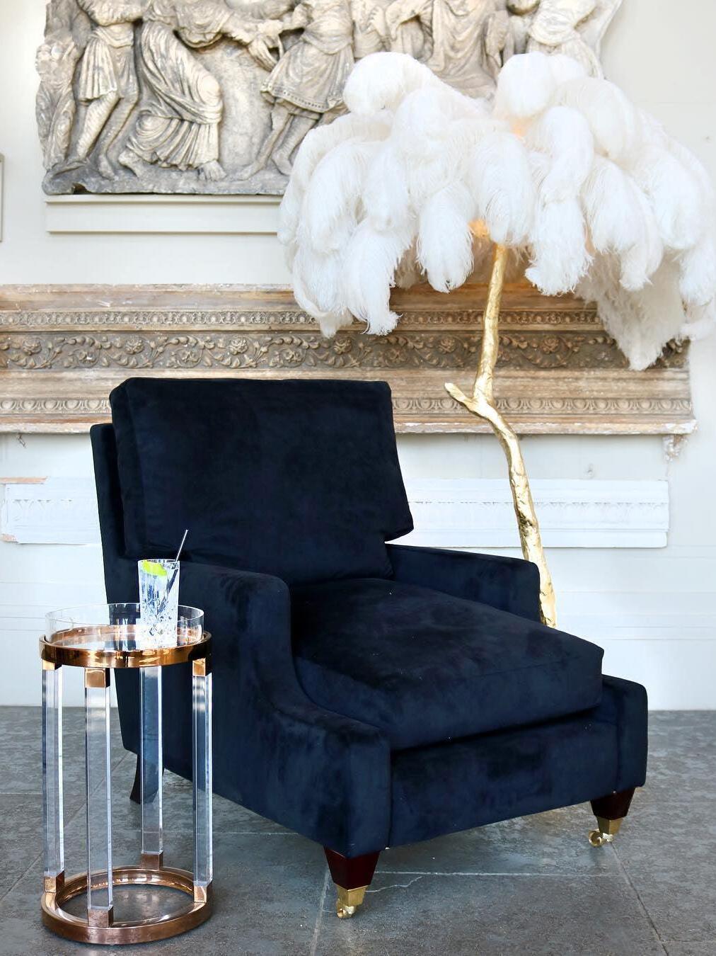 Art Deco Brass Ostrich Feather Floor Lamp - Cueteks