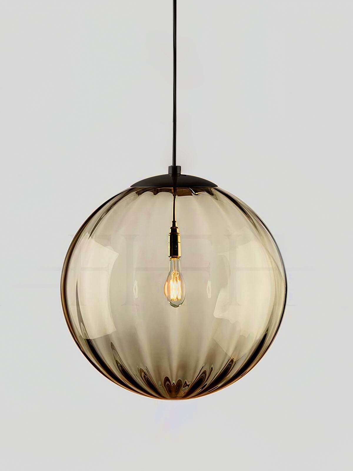 Light brown Paola fluted glass globe with a visible bulb and small metal cap
